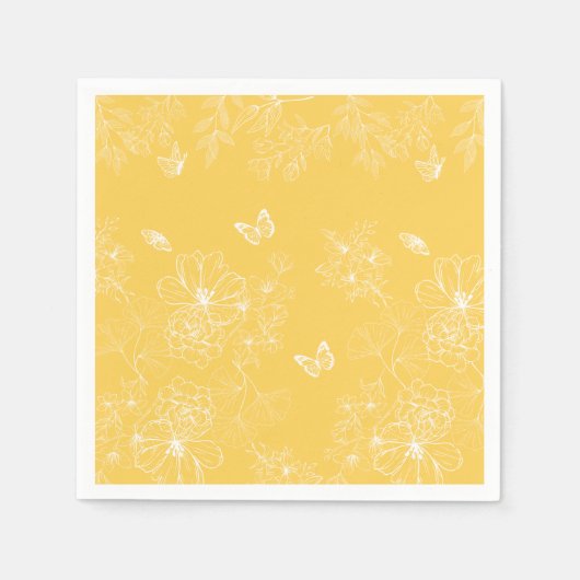 Gele bloemen patroon, bloemen, minimalistisch servet (Voorkant)