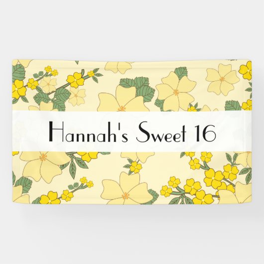 Gele bloemen, patroon van bloemen, zoet 16 spandoek (Horizontaal)