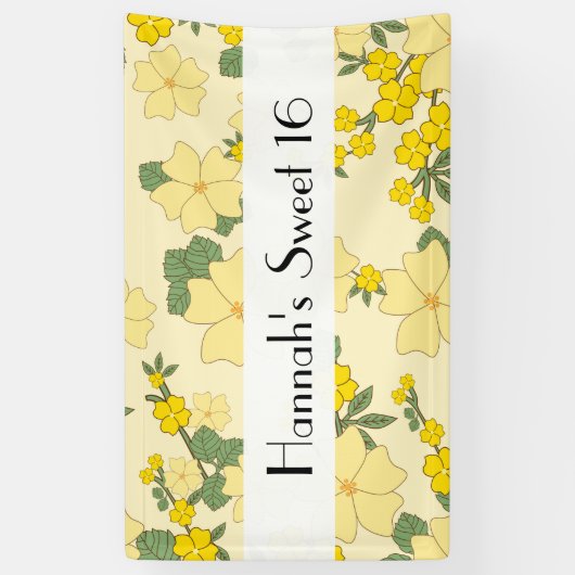 Gele bloemen, patroon van bloemen, zoet 16 spandoek (Verticaal)