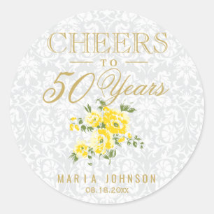 Gele Bloemen - Proost op (alle leeftijden) jaren Ronde Sticker