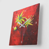 Gele bloemen Rode achtergrond Kunstschilderen Vierkante Klok (Hoek)