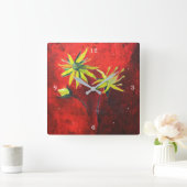 Gele bloemen Rode achtergrond Kunstschilderen Vierkante Klok (Huis)
