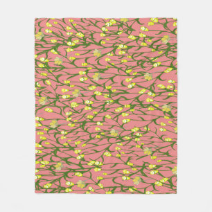 Gele Bloemen Roze Achtergrond Fleece Deken