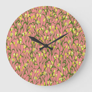 Gele Bloemen Roze Achtergrond Grote Klok