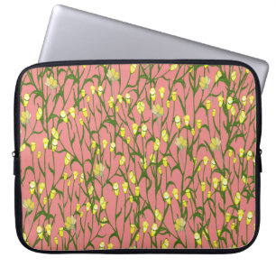 Gele Bloemen Roze Achtergrond Laptop Sleeve