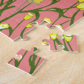 Gele Bloemen Roze Achtergrond  Legpuzzel (Zijkant)