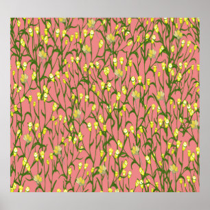 Gele Bloemen Roze Achtergrond  Poster