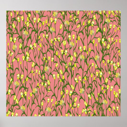 Gele Bloemen Roze Achtergrond Poster (Voorkant)