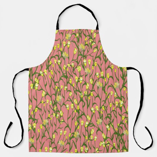 Gele Bloemen Roze Achtergrond Schort (Voorkant)