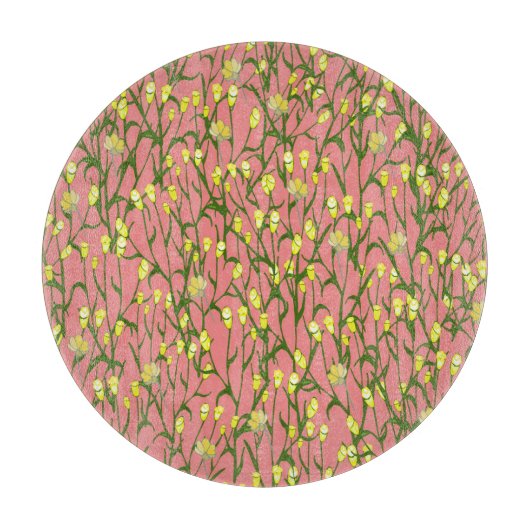 Gele Bloemen Roze Achtergrond  Snijplank (Voorkant)