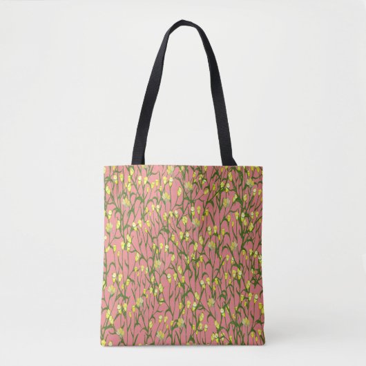 Gele Bloemen Roze Achtergrond Tote Bag (Voorkant)