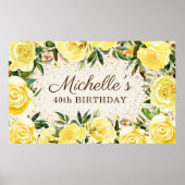 Gele Bloemen Rozen Gouden Glitter 40e Verjaardag Poster (Voorkant)