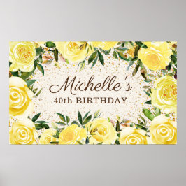 Gele Bloemen Rozen Gouden Glitter 40e Verjaardag Poster