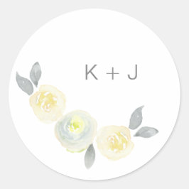 Gele Bloemen Seals aanpassen met initialen Ronde Sticker