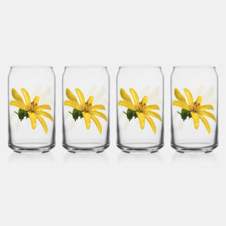 Gele Bloemen Set van 4 Blikvorm Glas