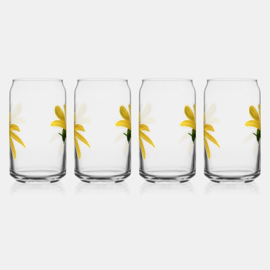Gele Bloemen Set van 4 Blikvorm Glas (Links)