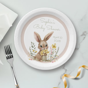 Gele Bloemen Somebunny Op Weg Baby Shower Papieren Bordje