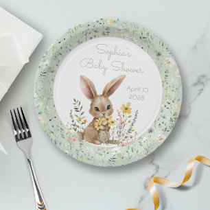 Gele Bloemen Somebunny Op Weg Baby Shower Papieren Bordje