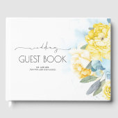Gele Bloemen Stoffig Blauw Groen Bruiloft Gastenboek (Voorkant)