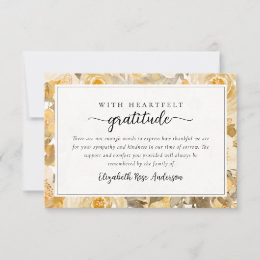 gele bloemen sympathie begrafenis bedankkaart (Voorkant)