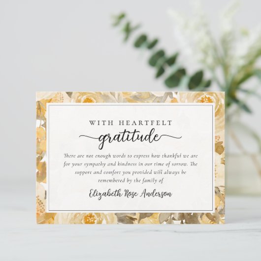  gele bloemen sympathie begrafenis bedankkaart (Staand voorkant)