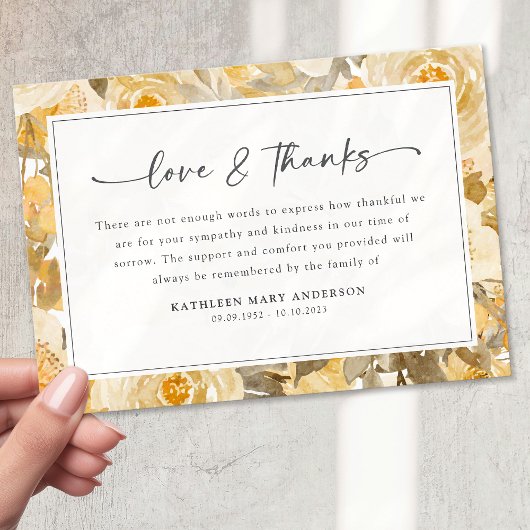  gele bloemen sympathie begrafenis bedankkaart