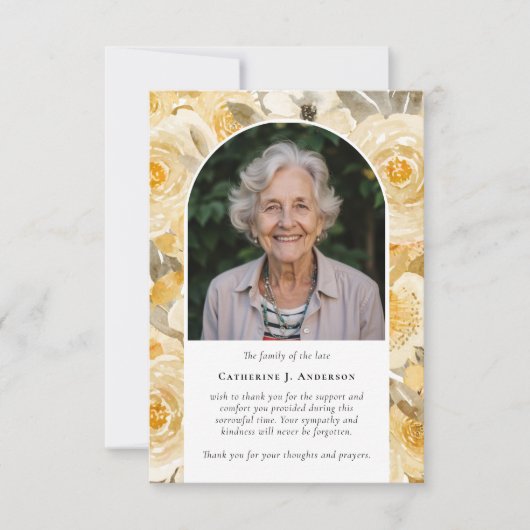  gele bloemen sympathie begrafenis bedankkaart (Voorkant)