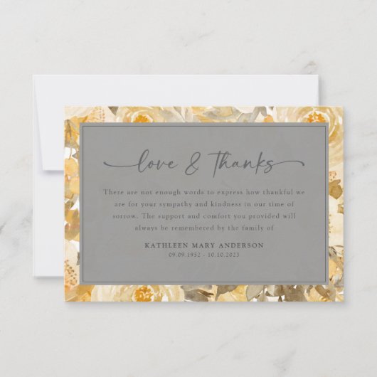  gele bloemen sympathie begrafenis bedankkaart (Voorkant)