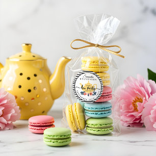 Gele Bloemen Tea Party Theepot Streep Baby shower Ronde Sticker