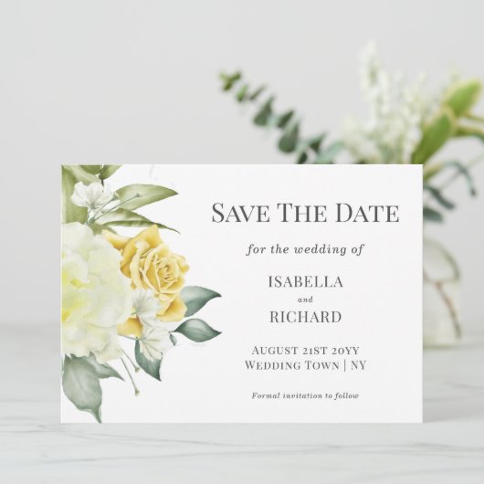 Gele bloemen | Trouwkaart Save The Date (Staand voorkant)