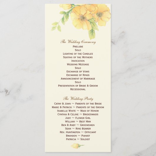 Gele Bloemen Trouwprogramma Foto Keepsake Programmakaart (Voorkant)