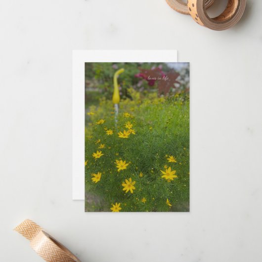 Gele Bloemen & Tuin Decor Notitiekaartje (Voorkant / Achterkant in situ)