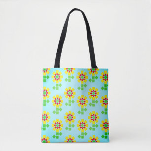 Gele bloemen van vierkante vormen tote bag