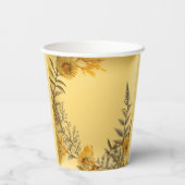 Gele Bloemen Varen Groen Elegant Papieren Bekers (Achterkant)