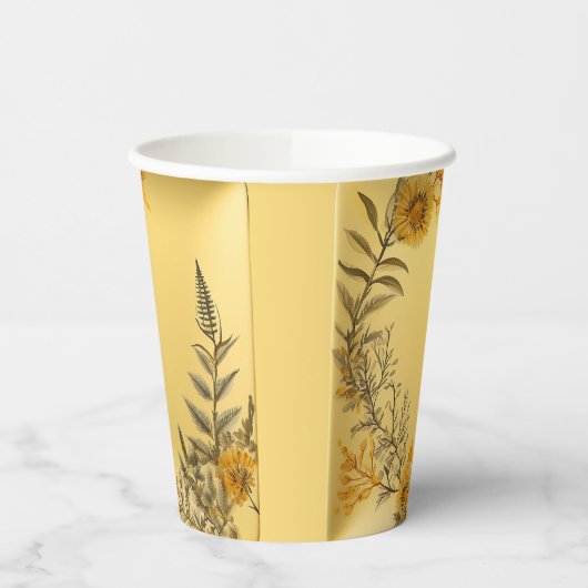 Gele Bloemen Varen Groen Elegant Papieren Bekers (Links)