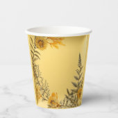 Gele Bloemen Varen Groen Elegant Papieren Bekers (Voorkant)