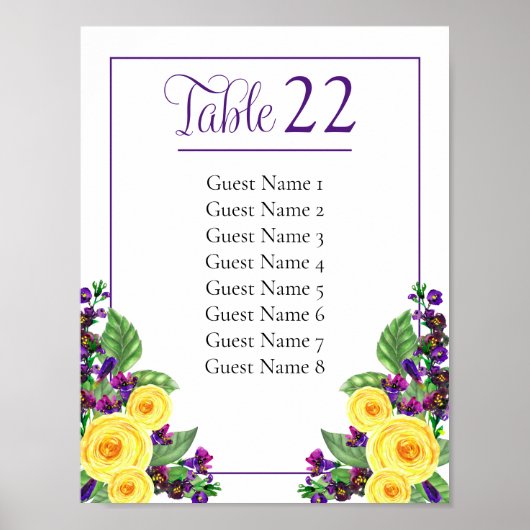 Gele Bloemen | Violets Tafelnummer Zitbord Poster (Voorkant)