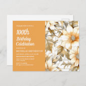 Gele Bloemen Vrouwen 100e Verjaardag Uitnodiging Briefkaart (Voorkant / Achterkant)