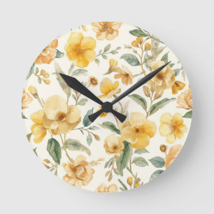 Gele Bloemen Waterverf Botanische Bloem Ronde Klok