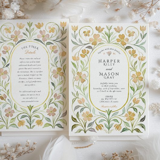  Gele Bloemen Waterverf bruiloft Kaart