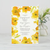 Gele Bloemen Waterverf Engagement Party Kaart (Staand voorkant)