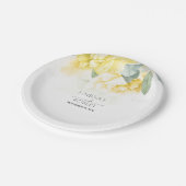 Gele Bloemen Waterverven Trouwpapier Bord (Gekanteld)