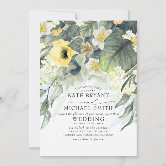 Gele Bloemen Zomer Tuin Romantische Bruiloft Kaart (Voorkant)