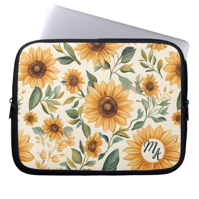 Gele Bloemen Zonnebloemen Laptop Sleeve (Voorkant)