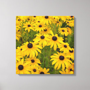 Gele bloemen - Zwart geoogste schilderdoek afdrukk Canvas Afdruk