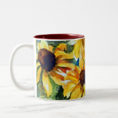 Gele bloemen Zwarte OogSusans Tweekleurige Koffiemok (Links)