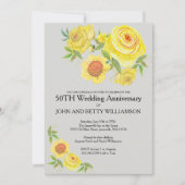 Gele bloemenaquarel 50ste trouwdag kaart (Voorkant)