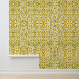 Gele Bloemenbehang - Botanisch Patroon Behang