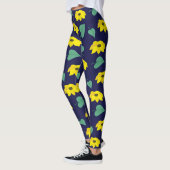 Gele bloemenblad print op marine leggings (Links)
