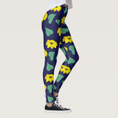 Gele bloemenblad print op marine leggings (Rechts)